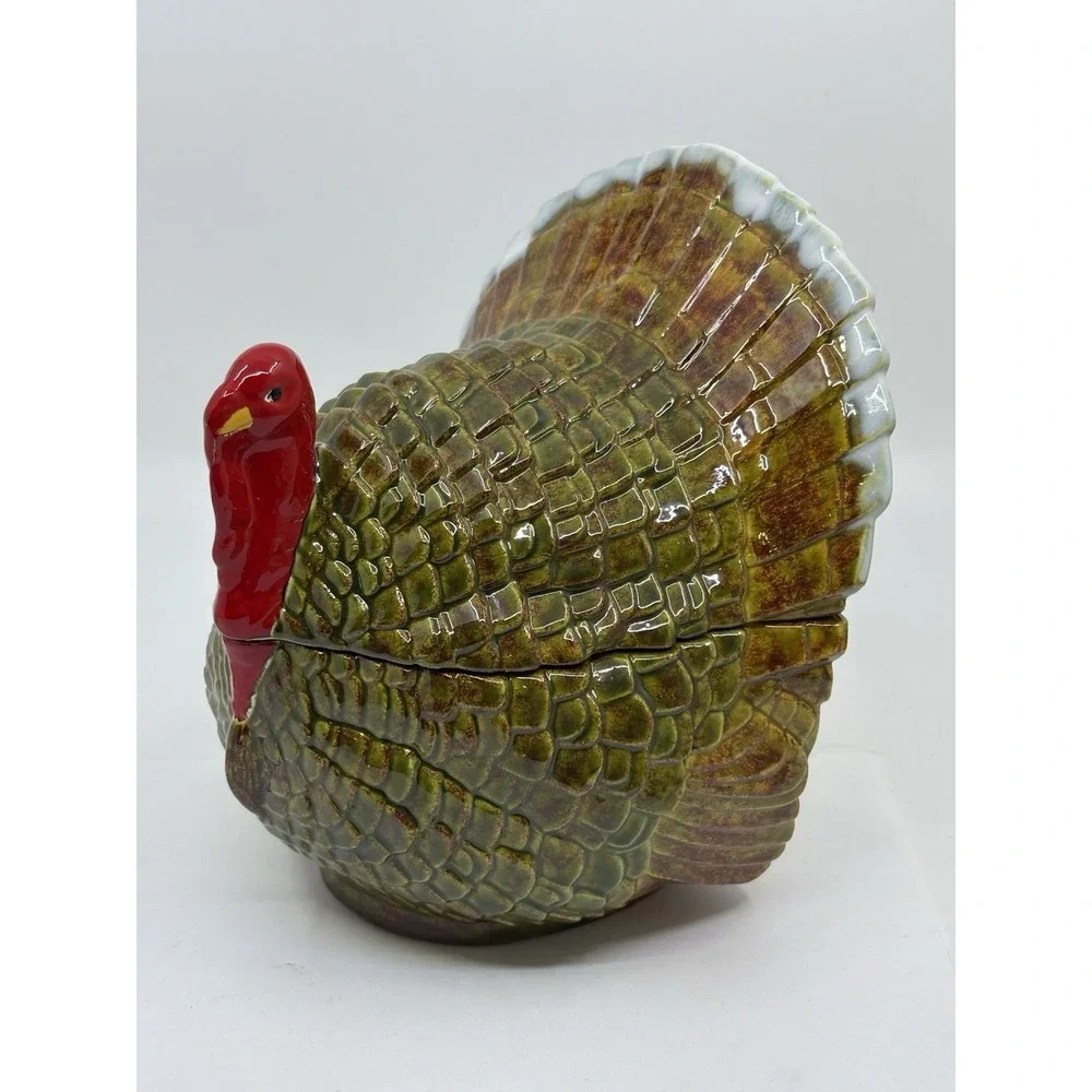 Vintage Ceramic Turkey‎ Thanksgiving Candy Dish 70s Drip Glaze Cookie 2  Jar